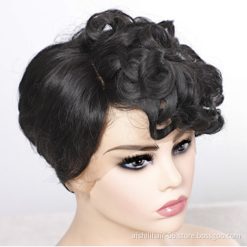 wholesale lace frontal wig short pixie cut black hair wave synthetic hair wigs for women